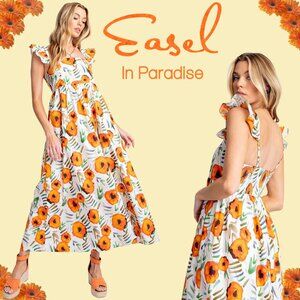 EASEL “In Paradise” Cotton Printed Smocked Back Adjustable Straps Pockets Lined